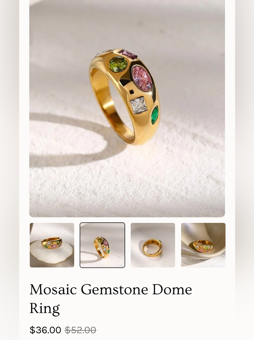 Gold Multi-Gemstone Dome Ring in Yellow Gold Finish